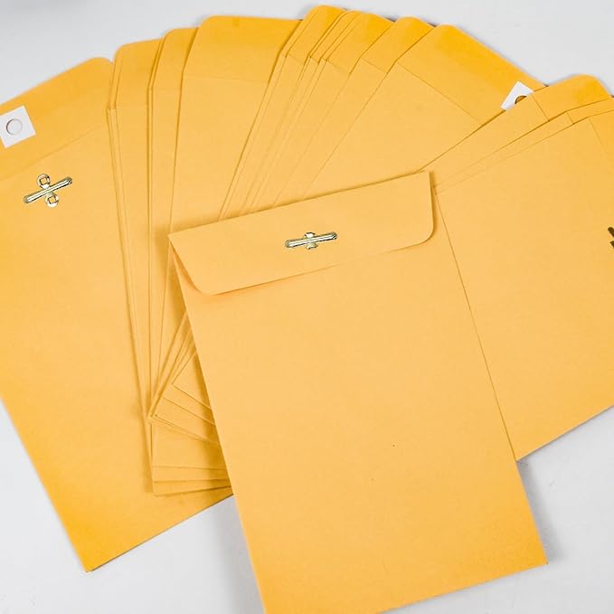 6” x 9” Clasp Envelopes with Gummed Seal Brown Kraft Catalog Envelopes Clasp Mailing Envelopes for Home, Office, Business 28 lb Kraft Paper,Pack of 50