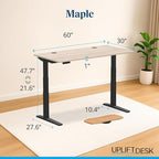 UPLIFTDESK V3 2-Leg Maple Laminate Wood Standing Desk – Adjustable Height, Advanced 1-Touch Memory Keypad, Under Desk Cable Management, Wire Grommets & Rocker Board (Black C-Frame, 60 x 30 inch)