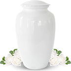 Modern Memorials Cremation Urn for Ashes - Large Urn for Man & Women - 200 Cubic Inches - Includes Velvet Storage Bag - White