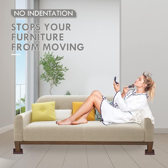 VOCOMO 2X2 Rubber Caster Cups, Non Slip Furniture Pads, Anti-Slip Gripper, Anti Skid Furniture Feet, Anti Slide Floor Protector for Bed Couch Table Chair Stoppers - 8 Pack, Brown