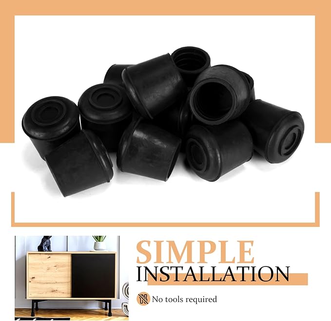 VOCOMO 1-1/8” Round Rubber Chair Leg Tips Caps, Chair Leg Floor Protectors, Non-Slip Chairs Legs Caps, Stool Feet Protectors Cap, Folding Metal Chairs Legs Tip Replacement (Black, 8 Pack)