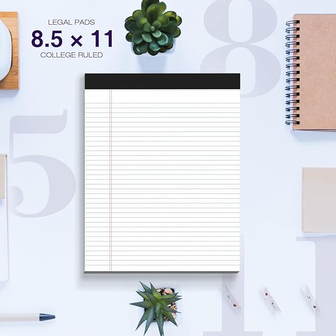 2 Pack Legal Pads 8.5 x 11 College Ruled Note Pads 8.5 x 11 Notepads 8.5 x 11 Micro Perforated Writing Pads 8.5 x 11 Pads of Paper Lined White Paper, 50 Sheets per Notepad for Home, Office, School