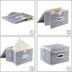 PRANDOM Collapsible Storage Boxes with Lids Fabric Decorative Storage Bins Cubes Organizer Containers Baskets with Cover Handles Divider for Bedroom Closet Living Room 9.8x7.9x6.7 Inch 3 Pack