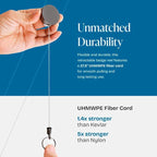 Will Well ID Badge Holder Reel with Clip and Keyring - Heavy-Duty All-Metal Casing with 27.5" UHMWPE Fiber Pull Cord for Durability and Easy Access, Holds up to 8 Keys - 2-Pack, Round, Glossy Black