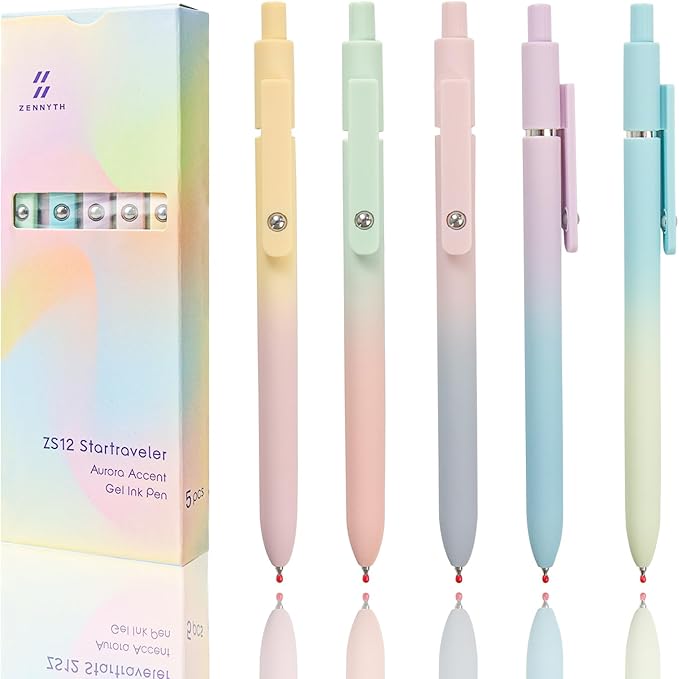 5 Pcs Colorful Gel Pens,0.5mm Fine Point for Journaling Note Taking Writing, Quick Dry Black Ink Pens for Office School Supplies Gifts for Women Teacher Students (Gradient Colors)