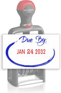 Heavy Duty Style Office Date Stamp with Due by: - Self Inking Dater - Style C - Blue & Red Ink Color