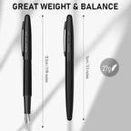 Nicpro Fountain Pen Set with Box, Classic Black Fancy Pen with Converter, 0.38mm Extra Fine Nib Smooth Writing Calligraphy, Office, Business, Luxury Pen
