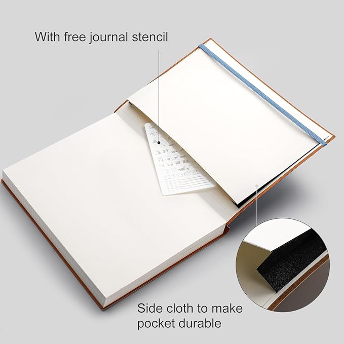 AHGXG Bullet Dotted Journal - Large A4 Notebook Dotted, 8.5''×11'', 320 Pages Dot Grid Notebook, 100gsm Thick Paper, Leather Softcover, with Journal Stencils, Inner Pocket - Cyan