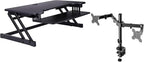 Rocelco 37.5" Deluxe Height Adjustable Standing Desk Converter with Dual Monitor Mount BUNDLE - Quick Sit Stand Up Computer Workstation Riser - Large Retractable Keyboard Tray - Black (R DADRB-DM2)