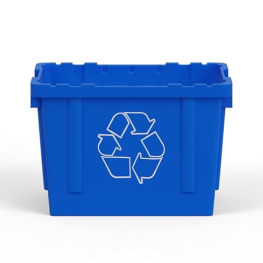 14 Gallon Rectangular Blue Recycling Bin | 4 Pack | Inside Outside Curbside | Stackable Box for Paper Plastic