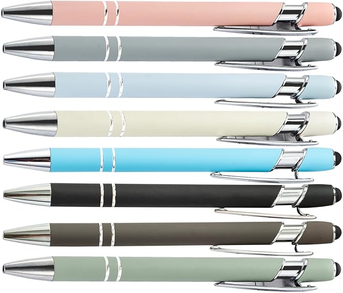PASISIBICK 8 Pieces Ballpoint Pens, 2-in-1 Stylus Tip Retractable Ballpoint Pen, Metal Stylus Pen for Touch Screens, 1.0 mm Black Ink