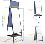 MAKELLO Rolling Whiteboard on Wheels 48x24 in, Double Sided Mobile White Board with Storage Tray for Office School Home, Magnetic Classroom Easel for Teacher, Height Adjustable, Aluminum Frame, 4'x2'
