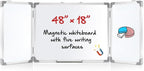 48” x 18” Foldable Whiteboard Dry Erase Board Large Tri Folding Whiteboard Magnetic Dry Erase Board, Wall Aluminium Frame and Flip Out Pen Tray for Office, Home