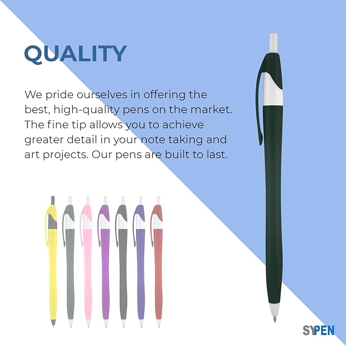 SyPen Personalized Pens With your Custom Logo or Text-500 Pack Bulk-for Businesses, Parties, and Events, Custom Printed Slim Ballpoint Click Pens, Assorted Barrel Colors, Black Ink