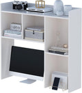 OSCHF Wooden Desktop Hutch Bookshelf - Free Standing Desk Storage Shelf with Top Edge for Computer Desk, Desktop Bookcase for Dorm, Home or Office, Countertop Organizer, White, 37.4"