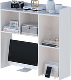 OSCHF Wooden Desktop Hutch Bookshelf - Free Standing Desk Storage Shelf with Top Edge for Computer Desk, Desktop Bookcase for Dorm, Home or Office, Countertop Organizer, White, 37.4"