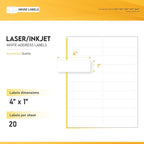 HOUSELABELS 20-up Shipping Labels (4" x 1") for Laser and Inkjet Printers, 500 Sheets
