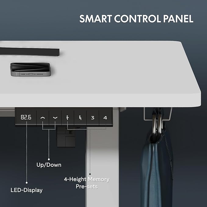 FLEXISPOT One-Piece Electric Standing Desk, 60 x 24 Inches Adjustable Desk with Seamless Desktop, Memory Controller Height Adjustment (White Frame + White Desktop, 2 Packages)