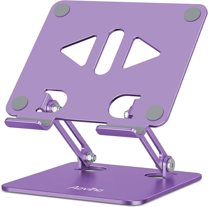 Aoviho Tablet Stand Holder for Desk, Adjustable Desktop Tablet Holder, Foldable Aluminum Tablet Mount for iPad pro 12.9, iPad Air Mini, Samsung Galaxy Tabs Z Fold Kindle Fire 4-12 inch Purple