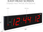 Ivation Oversized 24" Large Digital LED Clock | Big Digital Clock w/Multi-Function Display – Stopwatch, Timer, Alarms, Temp & Date | 6 Brightness Levels, Time Memory & Remote (Red)
