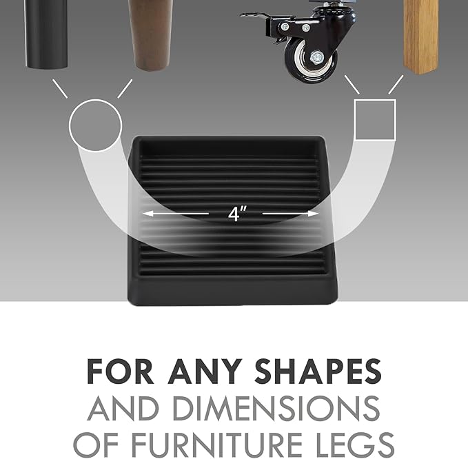 VOCOMO 5X5 Rubber Caster Cups, Non Slip Furniture Pads, Anti-Slip Gripper, Anti Skid Furniture Feet, Anti Slide Floor Protector for Bed Couch Stoppers - 4 Pack Black
