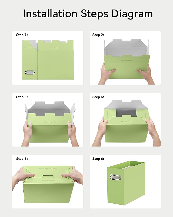 Oterri File Organizer - Small Cardboard Storage Box, Collapsible and Portable With Handle for Letter Size Files, Hanging Folder Box (Green, Letter Size - 4 Packs)