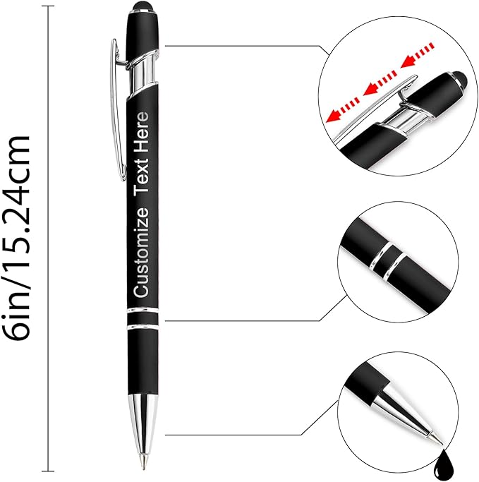 Custom Pens Bulk Personalized Ballpoint Pen with Stylus Tip Customized Engraved Pens with Name Logo Soft Black Ink with Touch Metal Office for Business Office Teacher School Corporate Gifts Gold