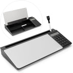Varhomax Glass Desk Whiteboard with Calculator, Desktop Dry Erase White Board with Storage, to Do List Memo Notepad for Home and Office