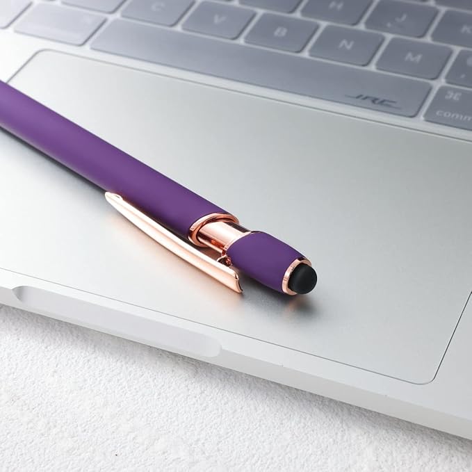 12 PCS 2 in 1 Stylus Ballpoint Pen with Stylus Tip, 1.0 mm Black Ink Metal Pen Stylus Pen for Touch Screens (Mixed Color)