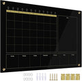 Black Glass 3-1 Monthly Dry Erase Calendar Whiteboard for Wall,24"x 36",Frameless Mounting,Office/School/Home, Frameless Large Planner White Board