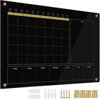 Black Glass 3-1 Monthly Dry Erase Calendar Whiteboard for Wall,24"x 36",Frameless Mounting,Office/School/Home, Frameless Large Planner White Board