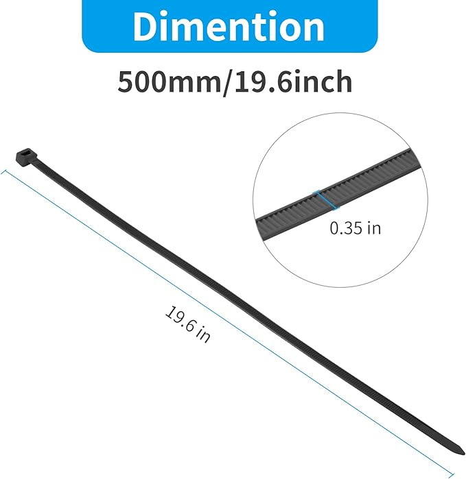 XINGO 20 Inch Black Large Heavy Duty Zip Ties 100 Pack, 200 LBS Ultra Strong Plastic Wire Ties, Large Cable Ties Extra Long Tie Wraps, Indoor and Outdoor UV Resistant