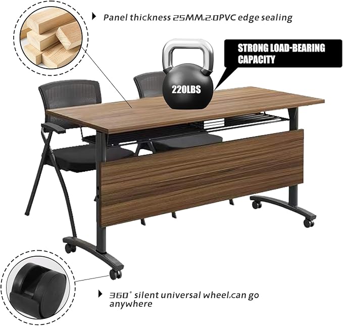 Folding Conference Table,Modern Office Conference Room Tables,Flip-Top Mobile Training Seminar Table,Foldable Rolling Meeting Table with Caster Wheels,Suitable for Office,Meeting Room (4Pack 47.2in)