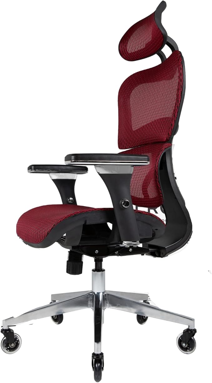 Nouhaus Ergo3D Ergonomic Office Chair Lumbar Support Mesh Office Chair with 4D Adjustable Armrest, Adjustable Headrest and Wheels, Mesh High Back Home Office Desk Chairs(Burgundy)