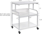 Fannova White Printer Stand, 23.6 x18.9 x 30 Inches Big Size Printer Table with Adjustable Shelf, 3 Tier Rolling Printer Cart with Wheels for Home Office Storage and Organization