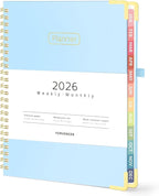 Forvencer 2026 Planner, Hardcover Calendar Planner Weekly and Monthly, Jan 2026 - Dec 2026, 6" x 8", Spiral Agenda Book with Tabs, Exquisite Daily Journal Organizer for Home School, Light Blue