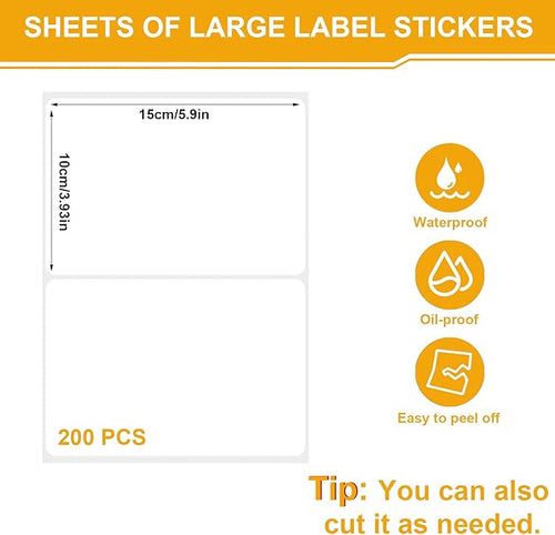 200 Pcs Labels for Storage Bins, 6 x 4 inch Large Label Stickers with 1 Double-Ended Marker Pen Removable Labels Adhesive Moving Labels Blank Labels Tear Resistant No Residue for School Business Home