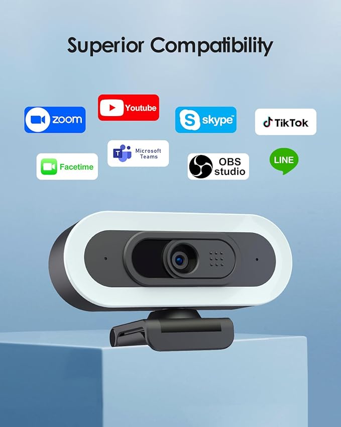 2K 50FPS Webcam for PC/Mac, Computer Camera with Fill RGB Lights, 2 Noise-Canceling Microphone, Autofocus and Tripod for Meeting, Live Streaming, Video Calls, Gaming, Works with Zoom, Skype, Teams
