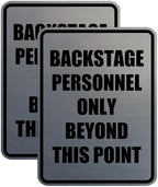 Portrait Round Backstage Personnel Only Beyond This Point Door or Wall Sign Easy Installation | Music | Concert | Festivals Sign (Brushed Silver) - Small (2 Pack)