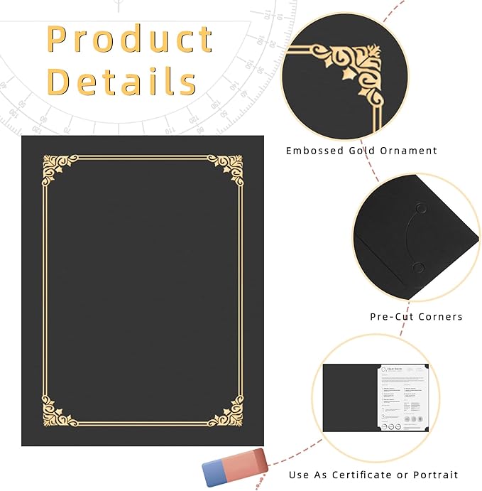 HAUTOCO 120 Pcs Certificate Holders, Black Diploma Folders Document Covers with Gold Foil Border for Letter Size 8.5x11 Cardstock, Award, Graduation