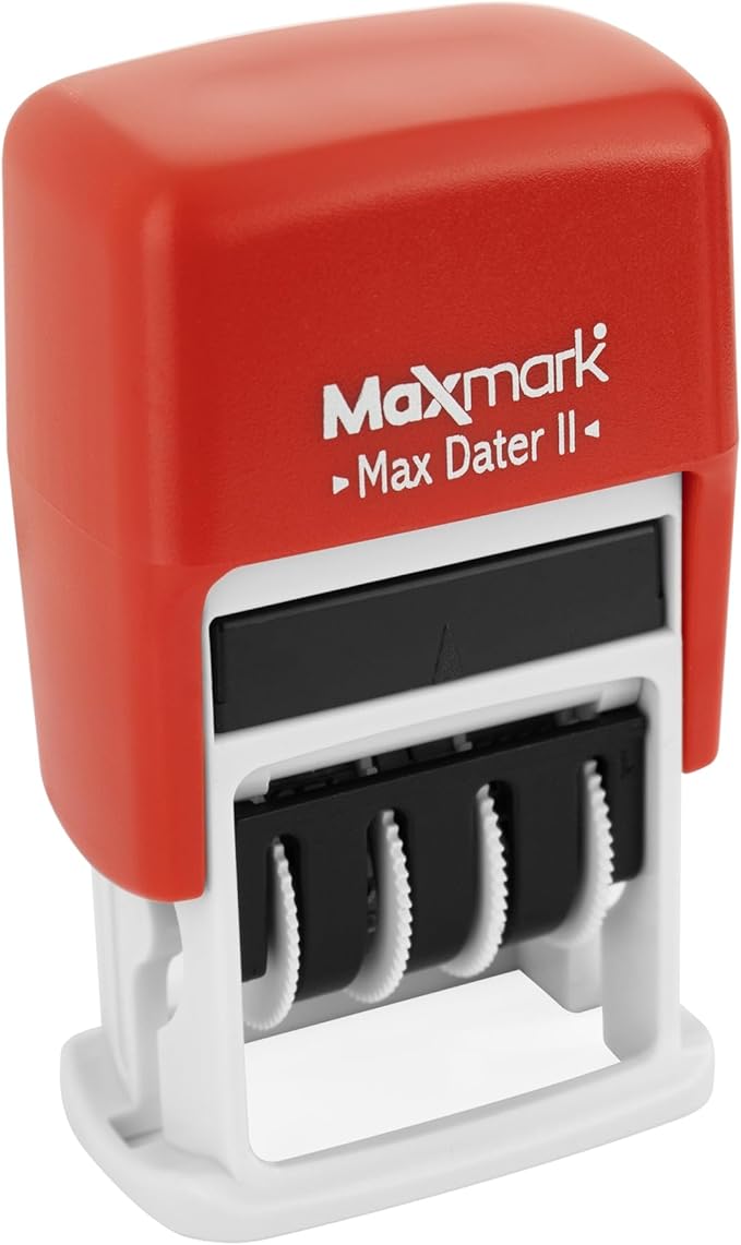 MaxMark Self-Inking Rubber Date Office Stamp with Denied Phrase & Date - RED Ink