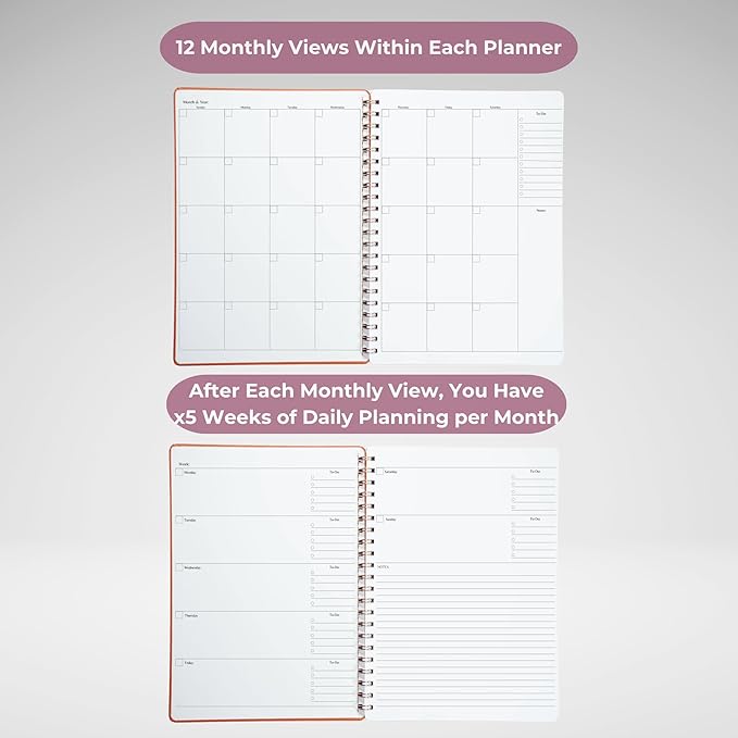 Merely Home | Ultimate Yearly, Daily, Weekly, Monthly Planner | 8.25" x 11.75" | To Do List Notebook for Work | Simple Design | Multiple Layouts | Academic Planner and Organizer Notebook (Rust, Yearly Planner - Portrait)