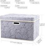 PRANDOM Large Storage Boxes with Lids [3-Pack] Fabric Decorative Storage Bins Cubes Organizer Containers Baskets with Handles for Closet Grey 17.7x11.8x11.8 In For 6+ Year Old Boys and Girls