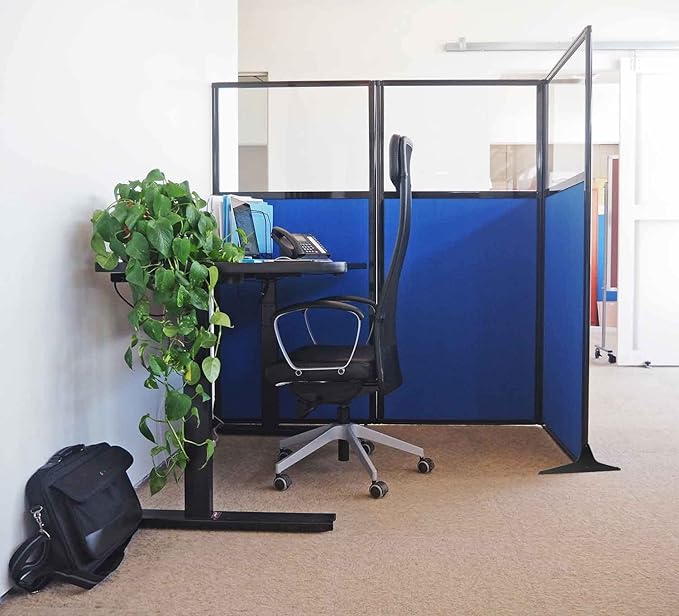 Versare Workstation Partition | Portable Wall Divider | Modern Office Cubicle | Free Standing Privacy Screen | Flexible Work Space | 66" x 70" Urban Oak Wood Grain Panels with Clear Window