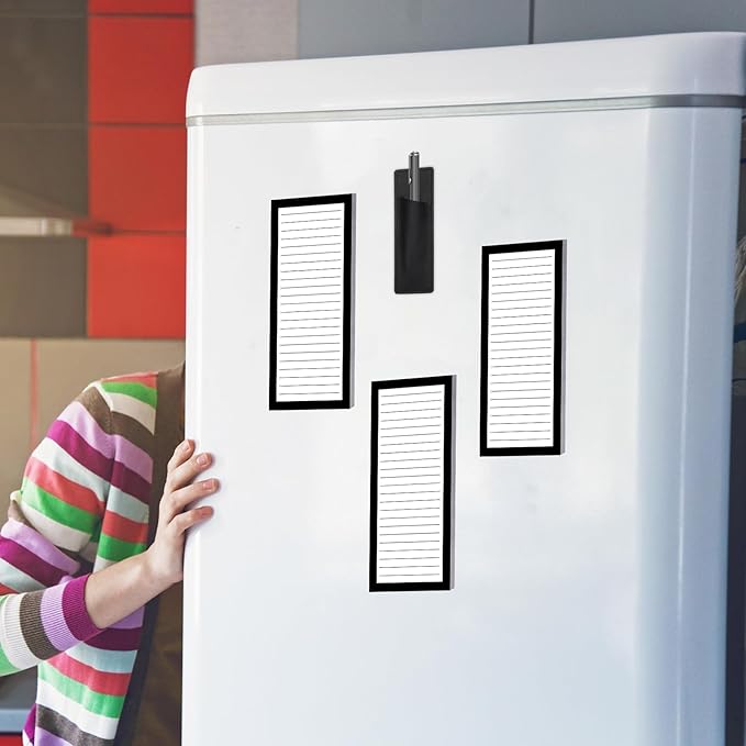 4 Pack Magnetic Note Pad for Fridge with Pen Holder, Totally 200 Sheets Magnetic To Do List, Shopping List, Grocery List, Memo Pads for Refrigerator（Black Border）