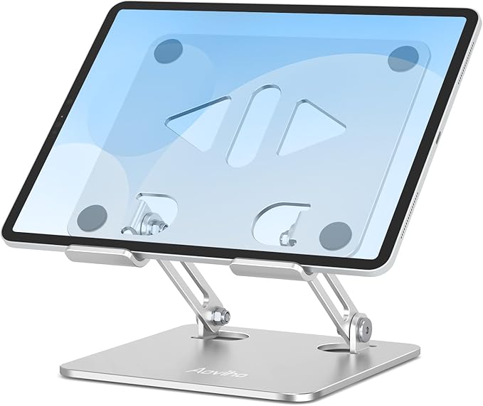 Aoviho Tablet Stand Holder for Desk, Adjustable Desktop Tablet Holder, Foldable Aluminum Tablet Mount for iPad pro 11, iPad Air Mini, Samsung Galaxy Tabs Z Fold Kindle Fire 4-12 inch, Silver