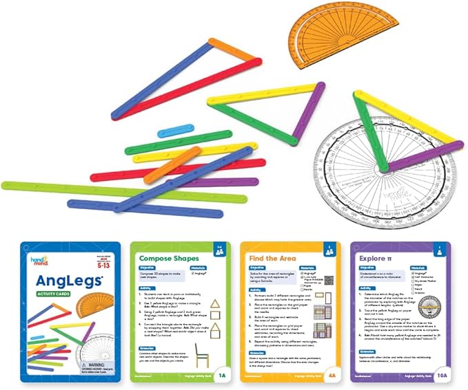 hand2mind AngLegs Classroom Set with 30 Protractors, Geometry Manipulatives, Geometric Shapes for Classroom, Montessori Math Materials, Math Teaching Tools, 4th Grade Math Manipulatives for Kids