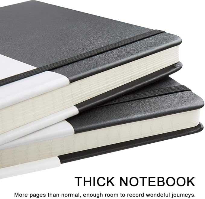 Huhuhero Lined Journal Notebook, 5 Pack Black Hardcover Notebooks for Work Women Men, 120Gsm Thick Paper Leather Journals for Writing Note Taking Business, Journaling School Supplies 5"×8.25"