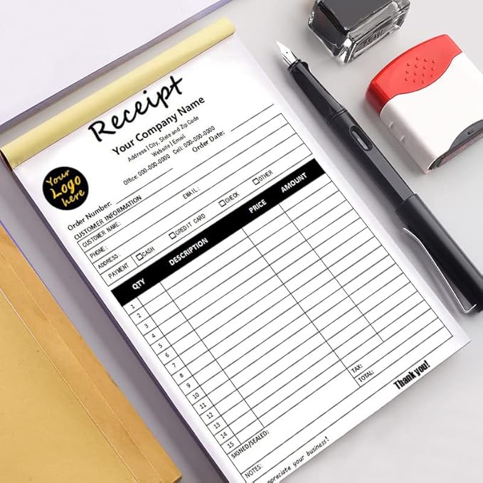Personalized Invoice Book Custom 2 Part/3 Part Receipt Book Quote Estimate Order Forms Carbonless Form with Your Company Name Logo Address,2-10 Books (Style 15)