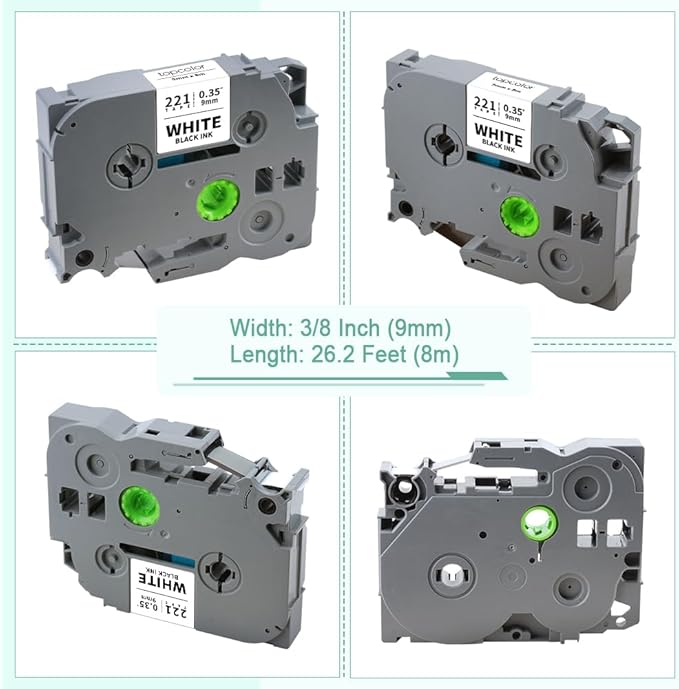 6-Pack Tz 9mm 0.35" Laminated Tape Compatible for Brother Tze-221 Tze-121 Tze-421 Tze-521 Tze-621 Tze-721 P Touch Tze 3/8 Inch Label Maker Tape for PTD200 PTD210 PTH110 PTD220 PTD600 PTD400AD